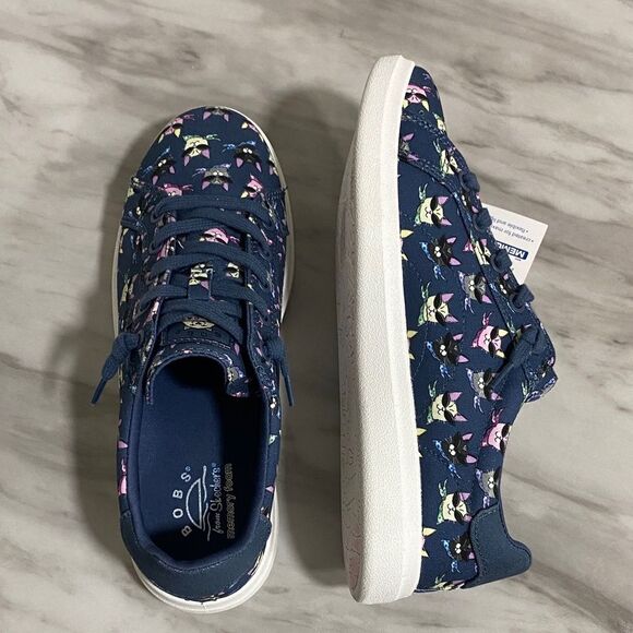 NWT BOBS from Skechers Windy Kitty Cat Print Sneakers Navy Blue Memory Foam 7.5 - Picture 10 of 14